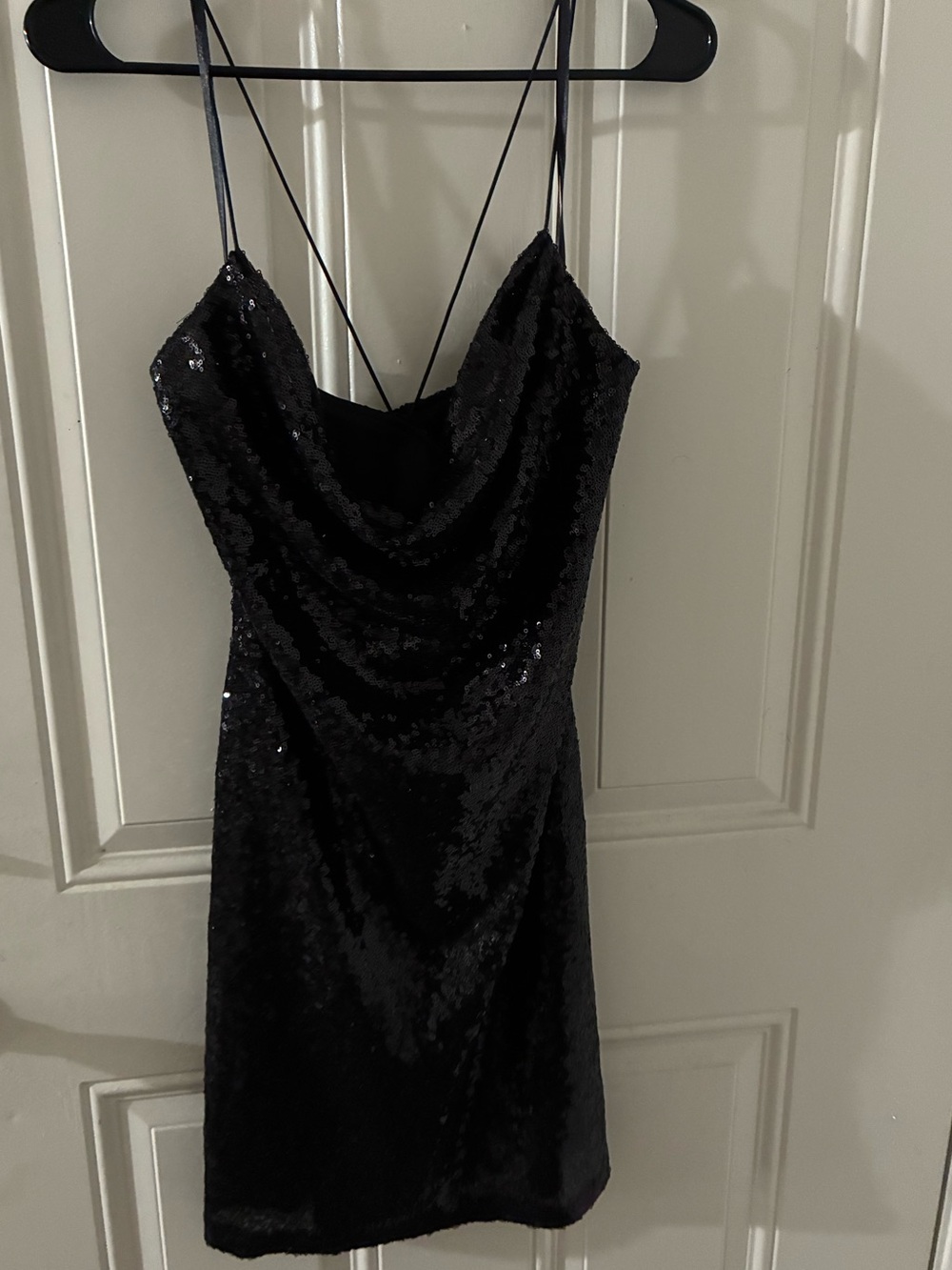 Windsor Black Sequin Cowl Mini Dress